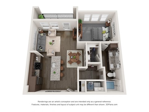 Floor plan for 1 bed, 1 bath, 765 sqft